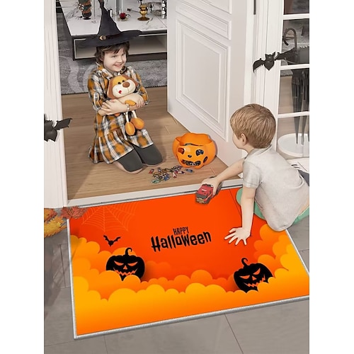 

Paillasson d'horreur pour Halloween, paillasson de sol en forme de citrouille espiègle, antidérapant, décoration