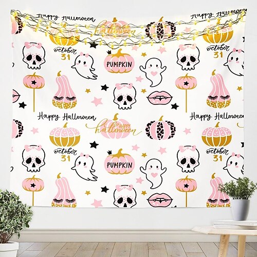 

Halloween Pink Ghost Hanging Tapestry Wall Art Large Tapestry Mural Decor Photograph Backdrop Blanket Curtain Home Bedroom Living Room Decoration