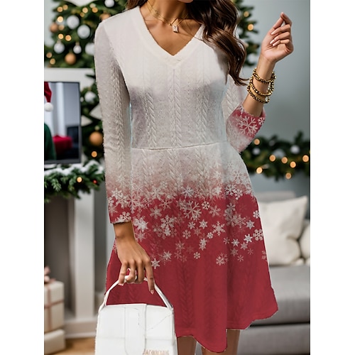 

vestido de navidad para mujer vestido suéter vestido de invierno vestido casual copo de nieve estampado acanalado cuello redondo mini vestido moda streetwear al aire libre navidad manga larga regular