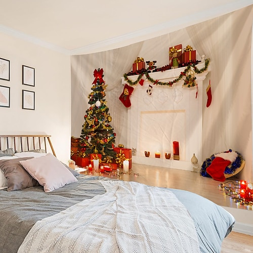 

Weihnachten-Kamin-Hängeteppich, Wandkunst, großer Wandteppich, Wanddekoration, Fotohintergrund, Decke, Vorhang, Zuhause, Schlafzimmer, Wohnzimmer, Dekoration, Halloween-Dekorationen