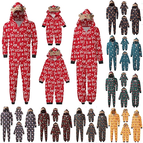 

Papá Noel Reno Pijamas de Navidad familiares Pijamas de una pieza Unisexo Estilo lindo Trajes a juego para la familia Navidad Nochebuena Niños Adulto Fiesta y Noche Víspera de año nuevo Poliéster