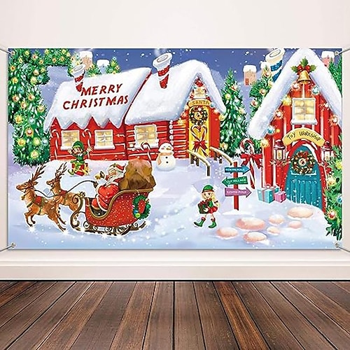 

Tapiz colgante de casa nevada de Navidad, arte de pared, tapiz grande, decoración mural, fotografía, telón de fondo, manta, cortina, hogar, dormitorio, sala de estar