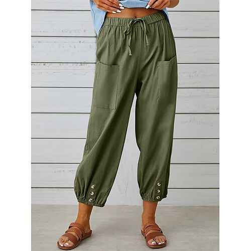

Women's Linen Pants Cropped Pants Harem Pants Ankle-Length Cotton And Linen Pocket Vacation Streetwear Christmas Street Black White S M Winter Autumn / Fall