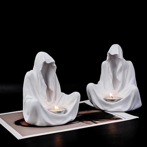 

Halloween Votive Candle Holders, Grim Reaper Gothic Candlestick Holder Halloween Decor, Resin Craft White Candlestick Holders for Home Party Supplies Halloween Decorations