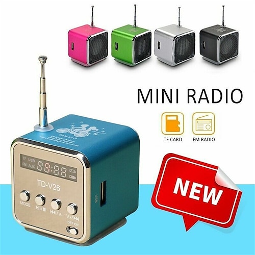 Mini altavoz de audio estéreo portátil, reproductor de música, radio FM, tarjeta TF, soporte de disco U
