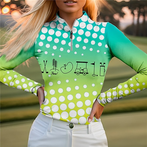 

Mujer Camisas de polo Camiseta de golf Transpirable Secado rápido Dispersor de humedad Manga Larga Ropa de golf ropa de golf Ajuste regular Cremallera Cuello alto A Lunares Primavera Otoño Tenis Golf