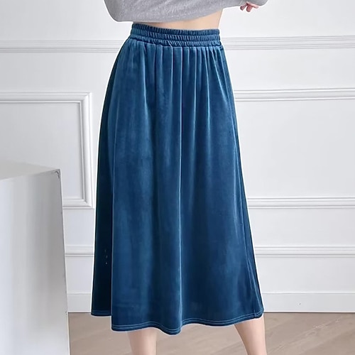 

saia feminina uma linha midi ouro veludo preto café escuro azul escuro cinza escuro saias inverno franzido moda elegante rua diariamente s m l