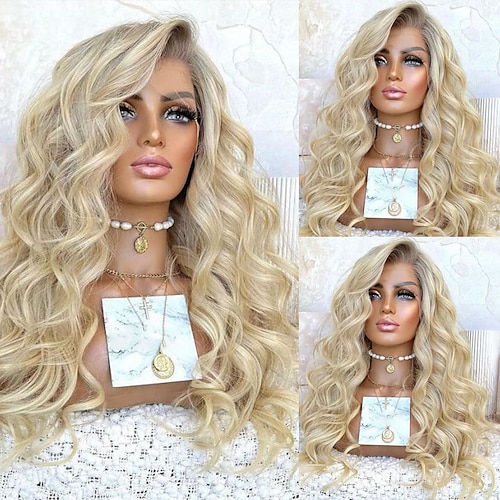 Unprocessed Virgin Hair 13x4 Lace Front Wig Side Part Brazilian Hair Wavy Blonde Wig 130% 150% Density Ombre Hair  Pre-Plucked For Women Long Human Hair Lace Wig