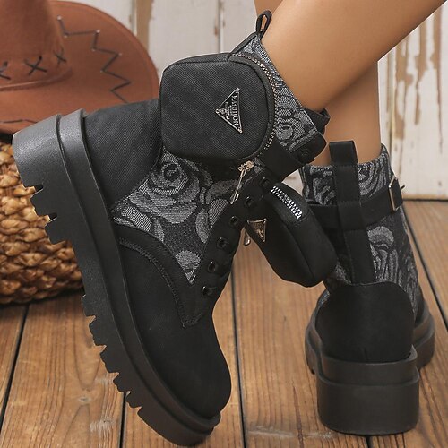 

Mujer Botas Botas de Combate Tallas Grandes Zapatos Confort Exterior Diario Botas a media pierna Bordados Cremallera Talón de bloque Dedo redondo Sensual Casual Confort Zapatos de Paseo PU Cordones