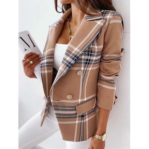 

Damen Blazer Sakko Arbeit Strasse Freizeitskleidung Herbst Winter Standard Mantel Regular Fit warm halten Atmungsaktiv Zeitgenössisch Stilvoll Dame Jacken Langarm Streifen und Plaid Mit Taschen