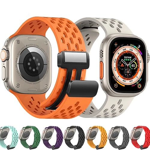 

Bracelet Sport Compatible avec Bracelet Apple Watch 38mm 40mm 41mm 42mm 44mm 45mm 49mm Fermoir magnétique Silicone Bracelet de remplacement pour iwatch Series Ultra 8 7 SE 6 5 4 3 2 1