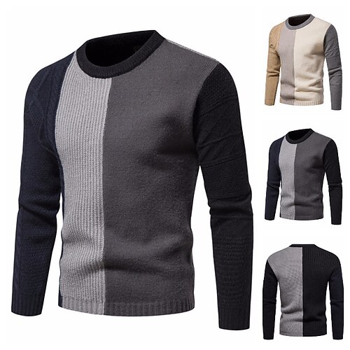 

Color Block Stripe Fashion Streetwear Designer Men's Knitted Pullover Sweater Jumper Knitwear Daily Wear Vacation Going out Long Sleeve Crew Neck Sweaters Black Khaki Fall Winter S M L Sweaters