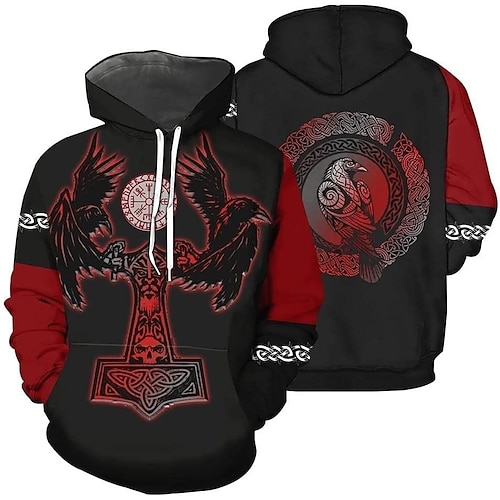 

guerreros Tatuaje vikingo Sudadera Dibujos Manga Anime Bolsillo delantero Gráfico Sudadera Para Hombre Adulto Impresión 3D Poliéster Casual Diario