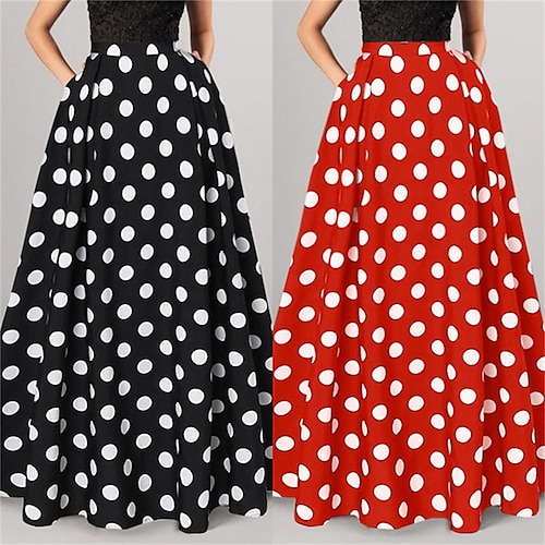 

Mujer Falda Línea A Columpio Falda larga Maxi Poliéster Negro Rojo Azul Oscuro Faldas Invierno Bolsillo Estampado Moda Elegante Calle Vacaciones S M L