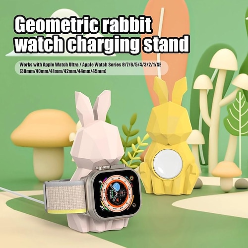 

joli support de chargeur en forme de lapin géométrique compatible avec Apple Watch Series Ultra/8/7/6/se/5/4/3/2/1 (45 mm, 44 mm, 42 mm, 41 mm, 40 mm, 38 mm), pour Samsung Galaxy Watch 5 Silicone