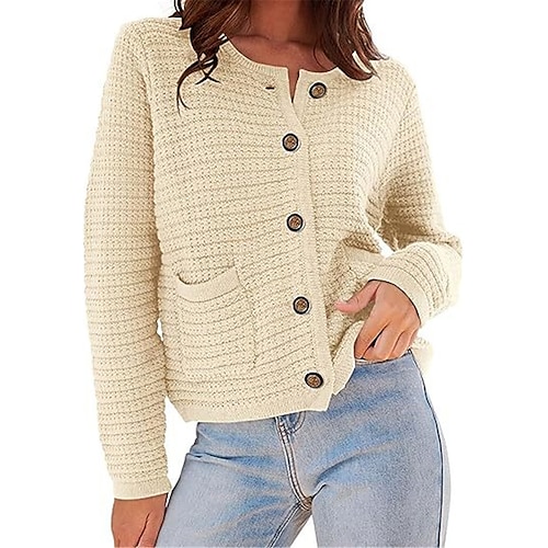 

Damen Strickjacke Strickwaren Gerippt Stricken Kurz Taste Tasche Feste Farbe Öffnung vorne Stilvoll Brautkleider schlicht Täglich Ausgehen Herbst Winter Schwarz Rosa Wein S