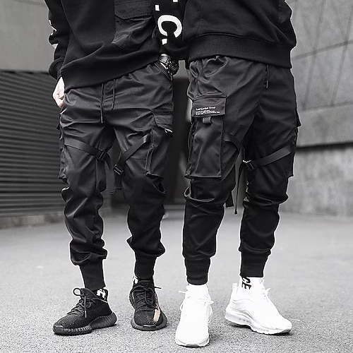 

Men's Cargo Pants Cargo Trousers Joggers Techwear Drawstring Elastic Waist Multi Pocket Plain Ankle-Length Casual Weekend Cotton Streetwear Hip Hop Black Grey