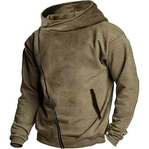 

Men's Hoodie Full Zip Hoodie Brown Hooded Plain Sports Outdoor Daily Holiday Streetwear Cool Casual Spring Fall Clothing Apparel Hoodies Sweatshirts