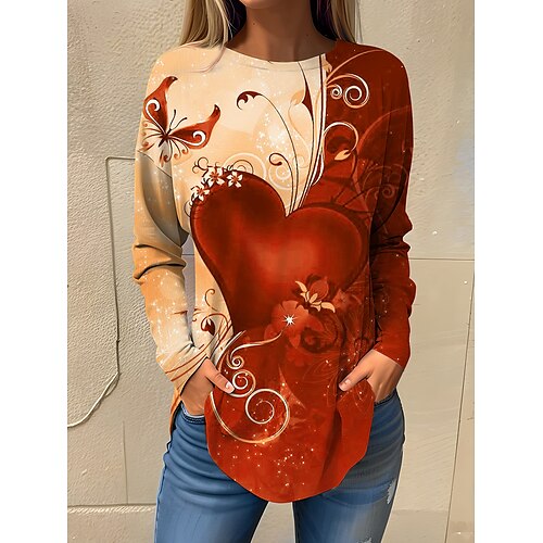 

Mujer Camiseta Rosa Rojo Azul Piscina Corazón Estampado Manga Larga Enamorado Fin de semana Moda Escote Redondo Ajuste regular Pintura Primavera Otoño