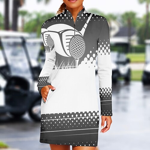 

Femme Robe de tennis robe de golf Respirable Séchage rapide Evacuation de l'humidité manche longue Tenue de tennis Vêtements de tennis 1/4 Zip Col Montant Imprimé Printemps Automne Tennis Le golf