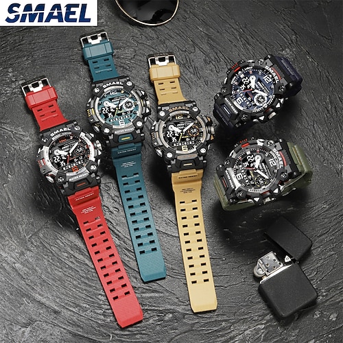 

Relojes Smael con pantalla dual para hombre, reloj deportivo resistente al agua, cronómetro con alarma para hombre militar, reloj de pulsera de cuarzo, reloj digital masculino 8072