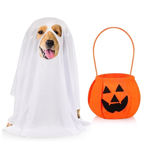 Sweetude Halloween Dog Costumes with Non Woven Pumpkin Bags White