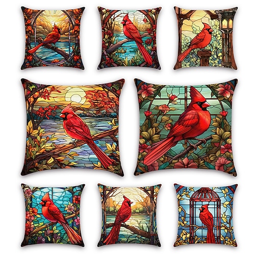 

Housse de coussin double face en verre teinté, 1 pièce, taie d'oreiller carrée décorative douce, pour chambre à coucher, salon, canapé, chaise, oiseau rouge