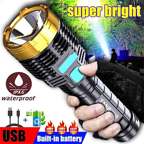 

USB Rechargeable LED Flashlight 4 Modes Cob Work Light Waterproof Portable Camping Home Lighting Super Bright Torch