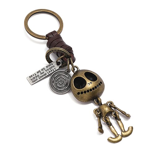 Europäische und amerikanische Retro-Accessoires, Halloween-Skelett, Skelett-Anhänger,  Rindsleder-Schlüsselanhänger, Persönlichkeitsgeflecht, kreativer  Schlüsselanhänger 2024 - $11.99