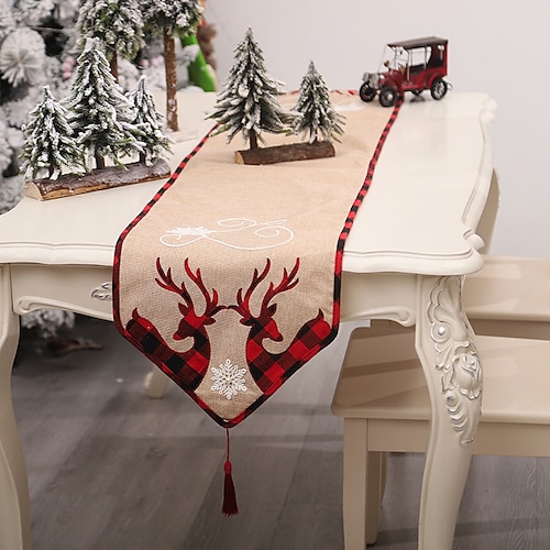 

Red Christmas Table Runner with White Snowflake,Seasonal Winter Xmas Party Decoration Holiday Indoor Home Kitchen Decor