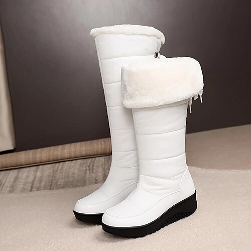 

Femme Bottes Bottes de neige Grandes Tailles du quotidien Doublé en Polaire Bottes genou Talon Plat Bout rond Décontractées Confort Faux suède Lacet Mocassins Couleur unie Noir Blanche