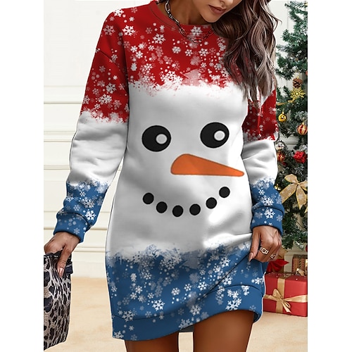 

vestido feminino casual de natal vestido moletom mini vestido quente moda ao ar livre férias gola redonda estampa papai noel boneco de neve corte solto preto branco borgonha s m l xl xxl