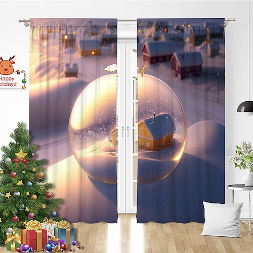 

Décor de Noël 2 panneaux rideau rideaux tringle à passe-tringle pour salon chambre porte cuisine traitements de fenêtre isolation thermique obscurcissement de la pièce