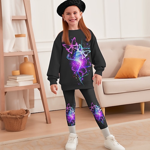 Mädchen 3D Schmetterling Sweatshirt und Leggings Set Langarm 3D