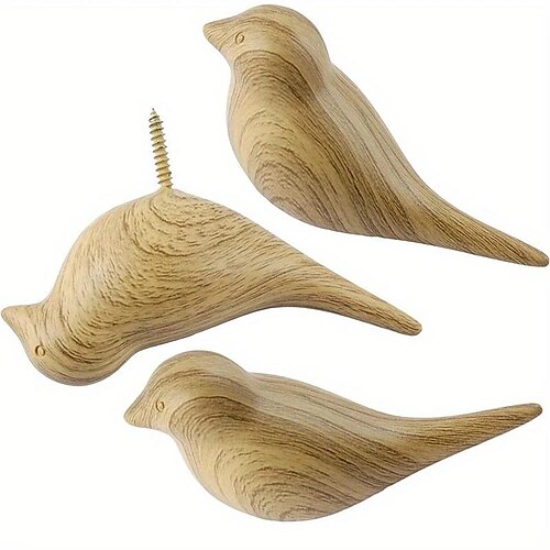 

1pc/3pcs, Designer Wood Grain Bird Coat Hooks - Premium Resin Creative Wall Mounted Birds Decorative Art Decor Hat Towel Bag Hanger Gift For Home, Living Room, Bedroom, Shop