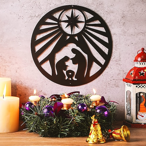 

Weihnachtskrippenschild aus Metall, Metallkrippen-Wandkunst, Krippenwandskulptur, religiöse Metallwanddekoration, für Zuhause, Wohnzimmer, Schlafzimmer, Küche, Innen- und Außenwanddekoration