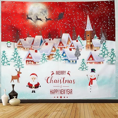 

Tapiz colgante de casa nevada de Navidad, arte de pared, tapiz grande, decoración mural, fotografía, telón de fondo, manta, cortina, hogar, dormitorio, sala de estar