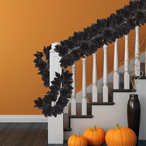 Black Garland Halloween 10FT Black Vines Maple Leaf with Purple Lights for  Fireplace Stairs Party Hanging Decor 2024 - $4.99