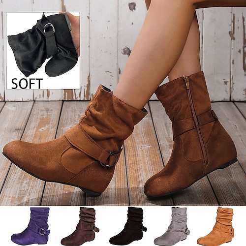 

Mujer Botas Zapatos de gamuza Botas holgadas Tallas Grandes Exterior Diario Botines Botines Invierno Hebilla Tacón oculto Dedo redondo Vintage Clásico Casual Ante Cremallera Color sólido Negro Morado