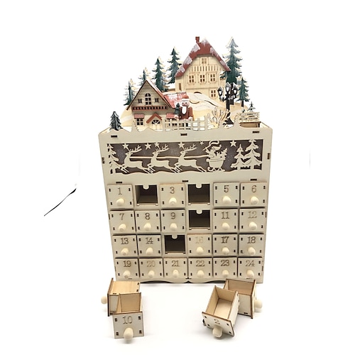  dřevěný adventní kalendář s 24 zásuvkami kutilský vánoční kalendář s led osvětlením dárek pro děti
