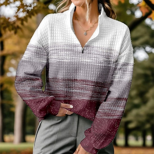 

Femme Sweat à capuche de golf Pull de golf Sweat Golf Chaud Respirable Evacuation de l'humidité manche longue Vêtements d'extérieur de golf Top Standard 1/4 Zip Col Montant Dégradé de Couleur