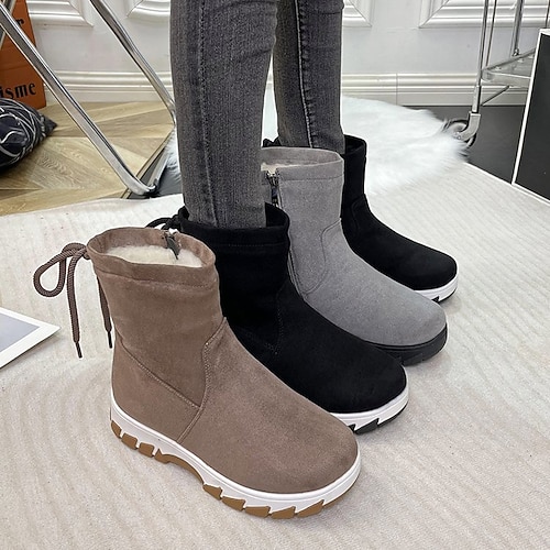 

Women's Boots Snow Boots Outdoor Daily Fleece Lined Booties Ankle Boots Winter Hidden Heel Round Toe Basic Casual Minimalism Faux Leather Loafer Solid Color Black Khaki Gray