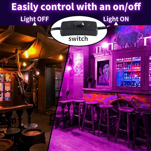  LED Mustat Valot 1-2 Pakkausta 30W 60W 120W UV Tulvalamppu 395nm-405nm IP66 Vesitiivis Tehokas Musta Valaisin Plugilla ja Kytkimellä (59 tuumaa) Juhliin Lavalle UV-Hartsin Kovettamiseen Maalaukseen