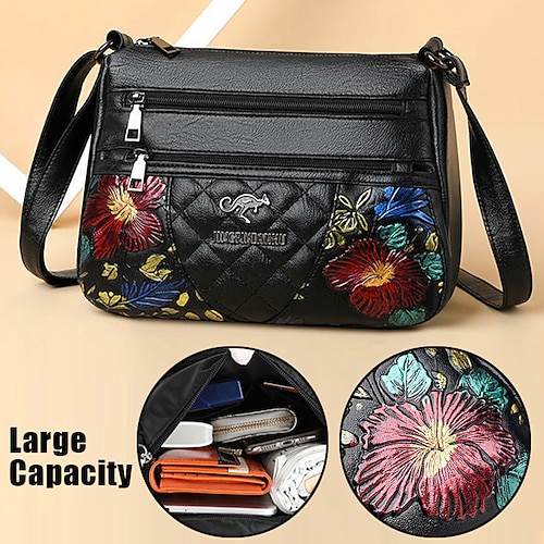 Women's Hobo Cross Body Bag Embroidered Bag Floral 