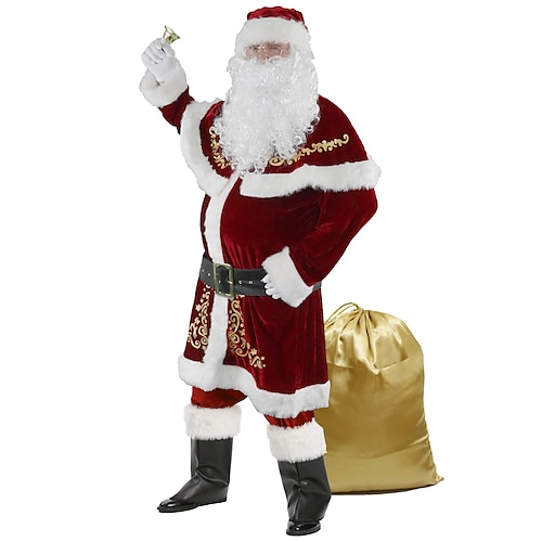 

Комплект костюма Санты, рождественский 12 шт., роскошный бархатный костюм Санта-Клауса для взрослых для мужчин