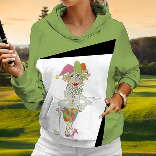 

Women's Golf Hoodie Golf Pullover Thermal Warm Breathable With Pockets Long Sleeve Golf Outerwear Top Regular Fit Drawstring Leopard Color Block Funny Spring Autumn Tennis Golf Pickleball