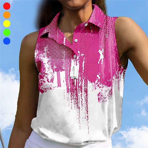 

Mulheres Camisa polo de caminhada Camisa de golfe Pólo de botões Respirável Secagem Rápida Pavio Humido Sem Manga Vestuário de golfe Roupas de golfe Normal Estampado Verão Tênis Golfe Pickleball