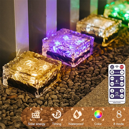 

Solar LED Ice Cube Brick Light RGB Changing Remote Control Outdoor Waterproof Passage Staircase Step LED Fluorescent Light Garden Courtyard Landscape Light