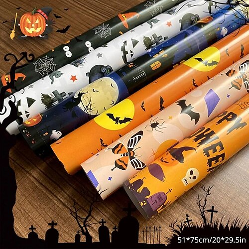 

30 Stück neues Halloween-Geschenkbox-Geschenkpapier, Kürbis-Schädel-Geist-Feiertagsdekorationspapier