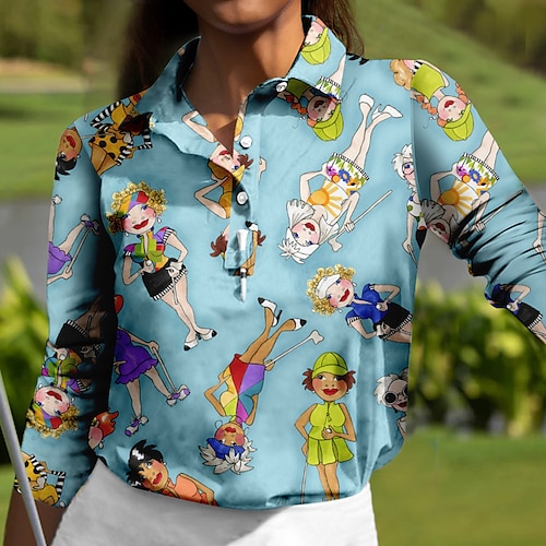 

Mulheres Camisa polo de caminhada Camisa de golfe Pólo de botões Respirável Secagem Rápida Pavio Humido Manga Longa Vestuário de golfe Roupas de golfe Normal Estampado Primavera Outono Tênis Golfe